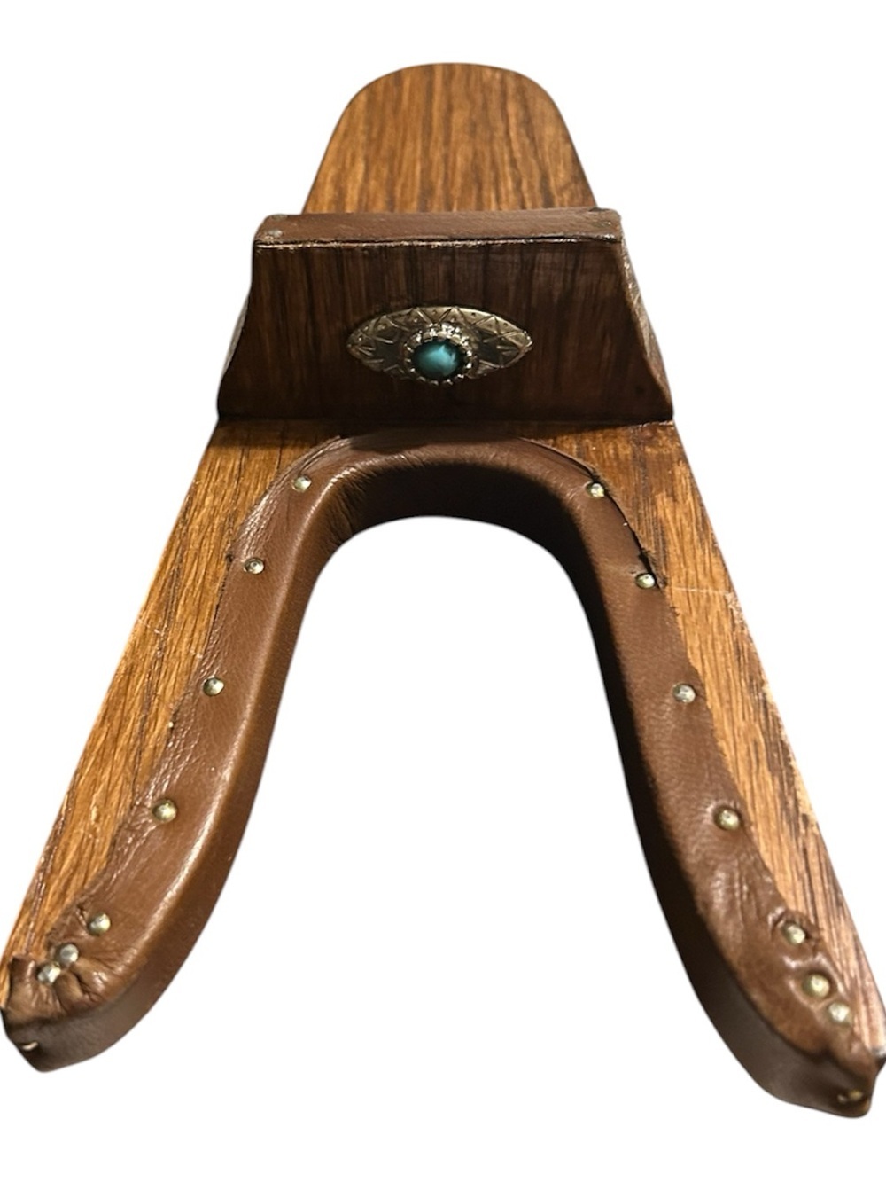 Rustic Brown Leather & Wood Kokopelli Boot Jack Southwest Fertility God Symbol - Picture 3 of 7